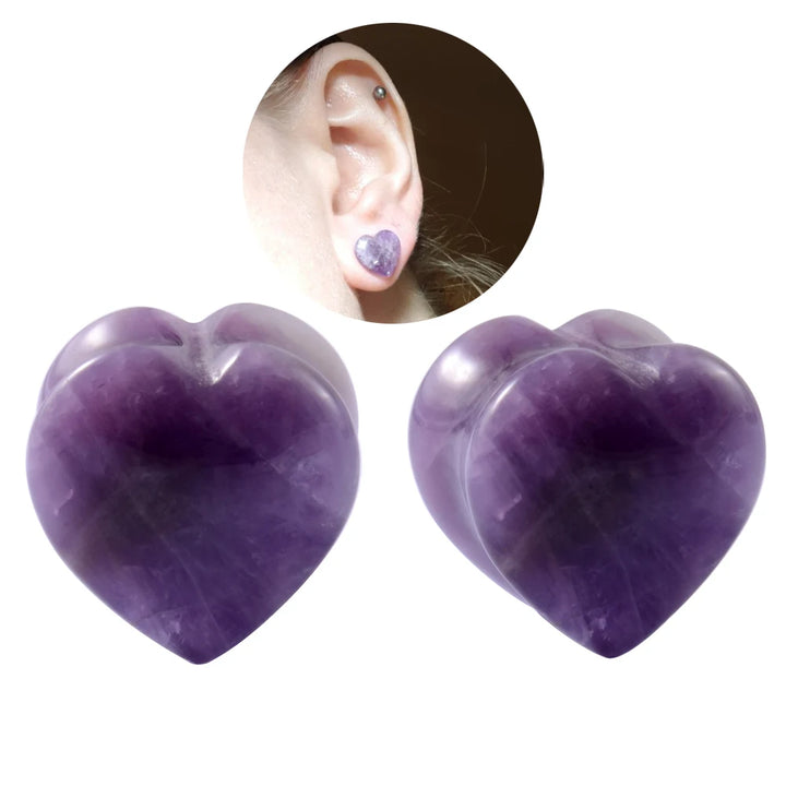 Amethyst Heart Ear Gauges