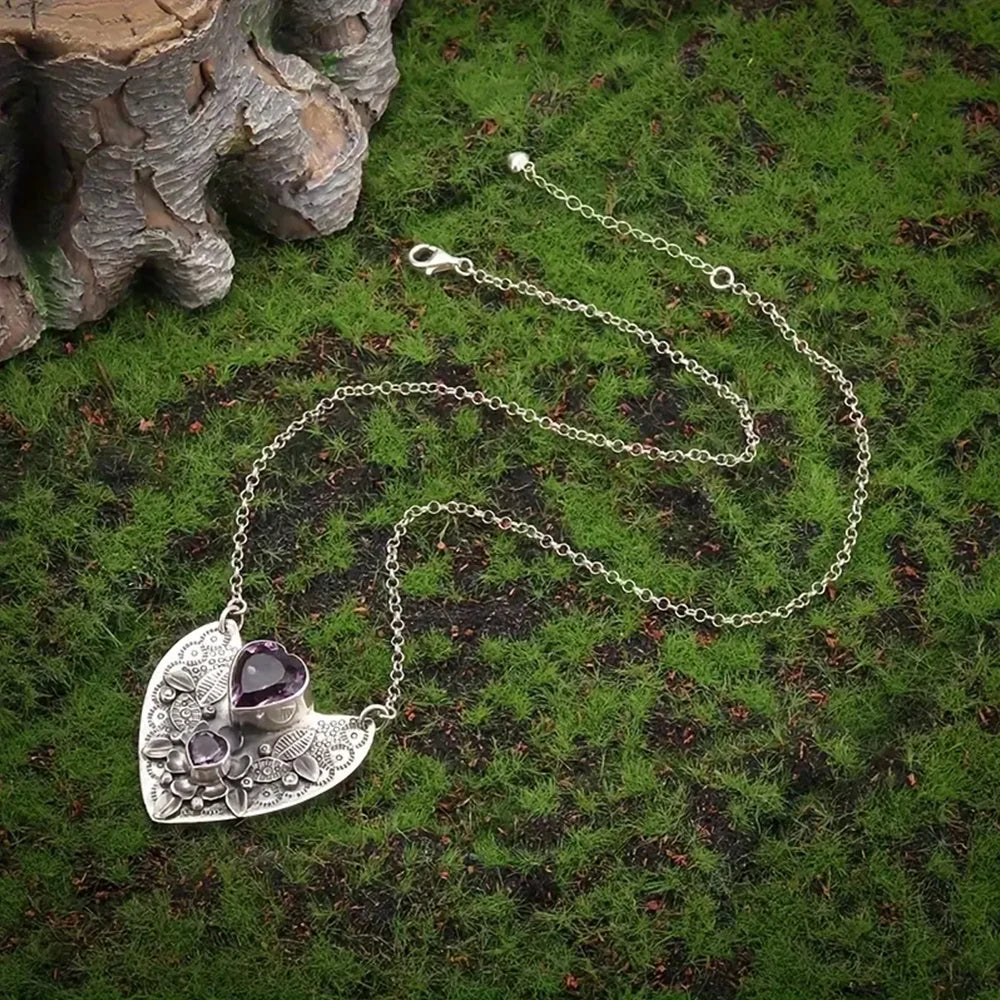Amethyst Heart Silver Necklace