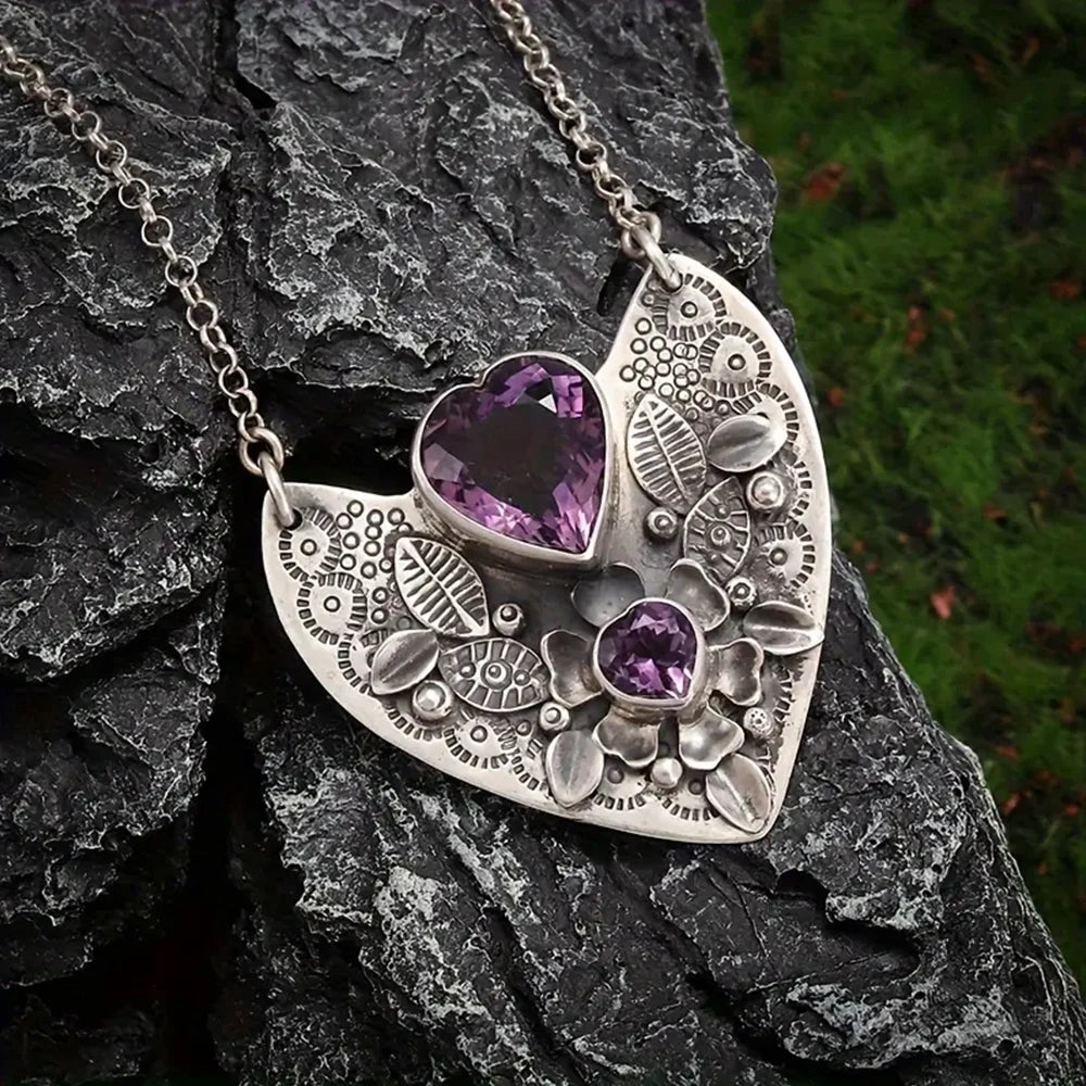 Amethyst Heart Silver Necklaces