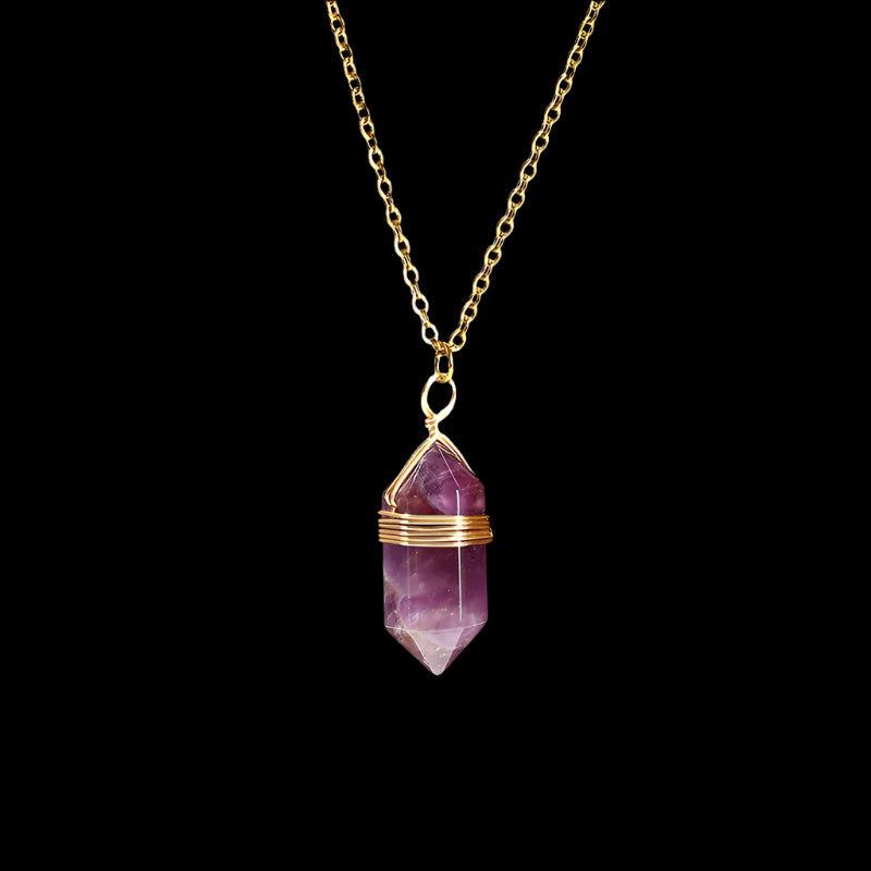 Amethyst Hexagon Wire Wrap Gold Necklaces
