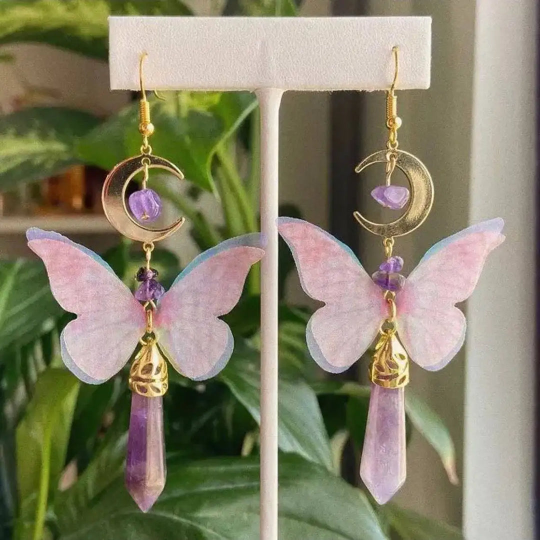 Amethyst Moon Butterfly Earrings