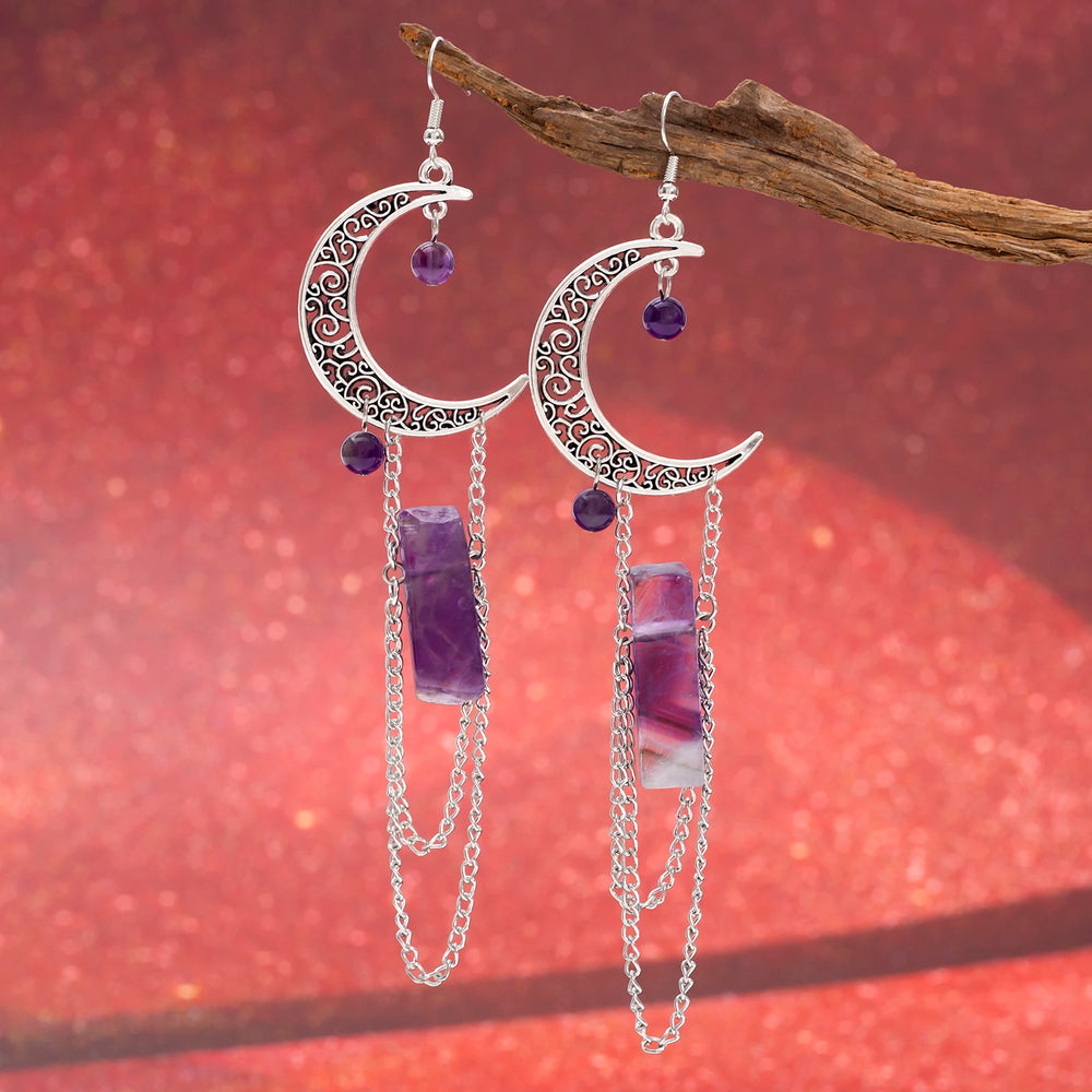 Amethyst Moon Chain Earrings