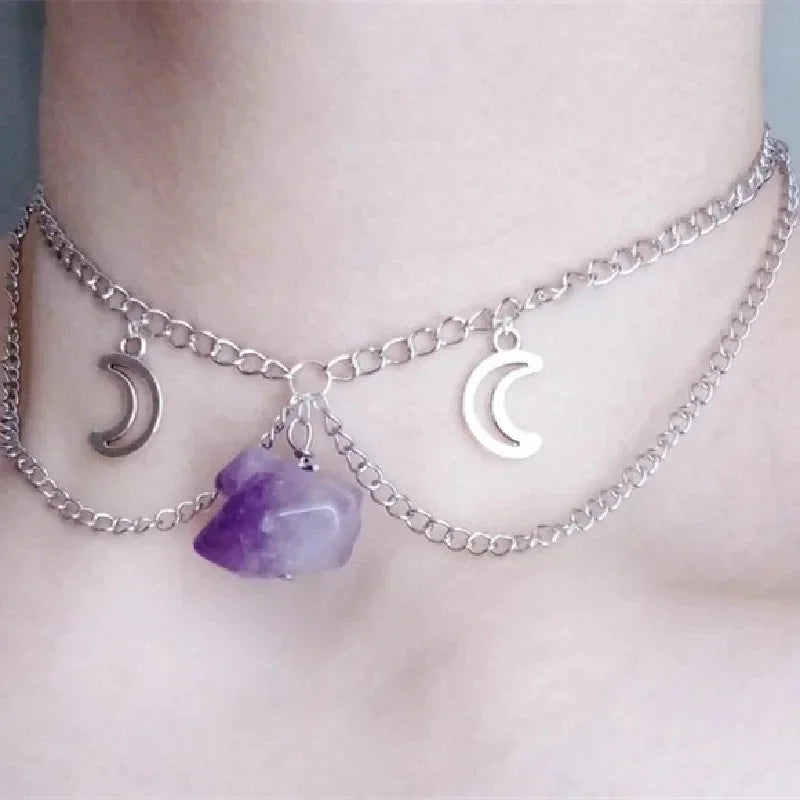 Amethyst Moon Choker Necklaces