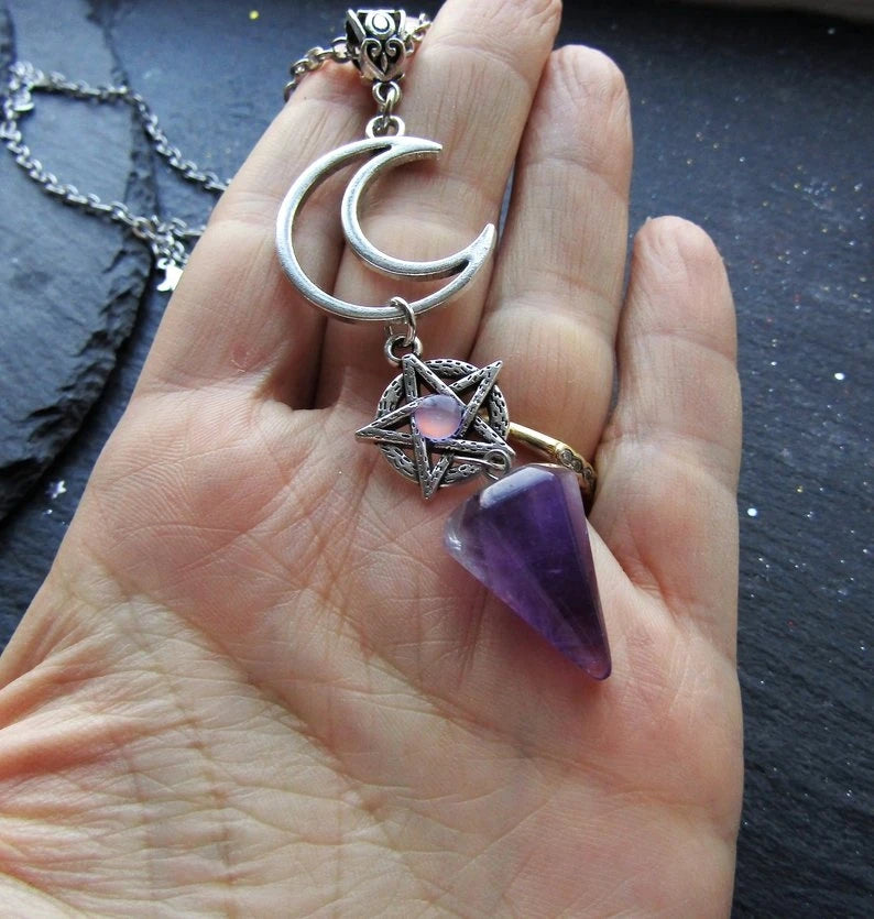 Amethyst Moon Pendulum Necklace