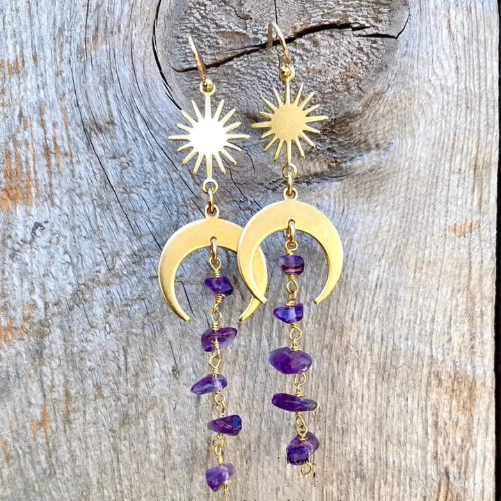 Amethyst Moon Sun Earrings