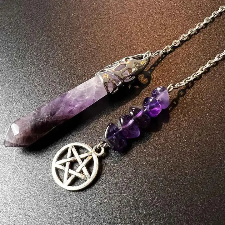 Amethyst Pentacle Bead Chip Pendulum