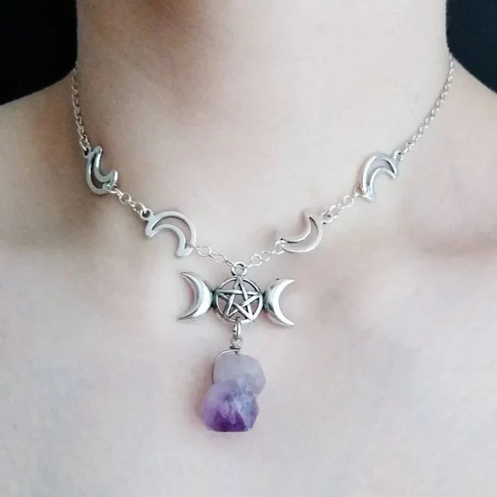 Amethyst Pentacle Moon Choker Necklace
