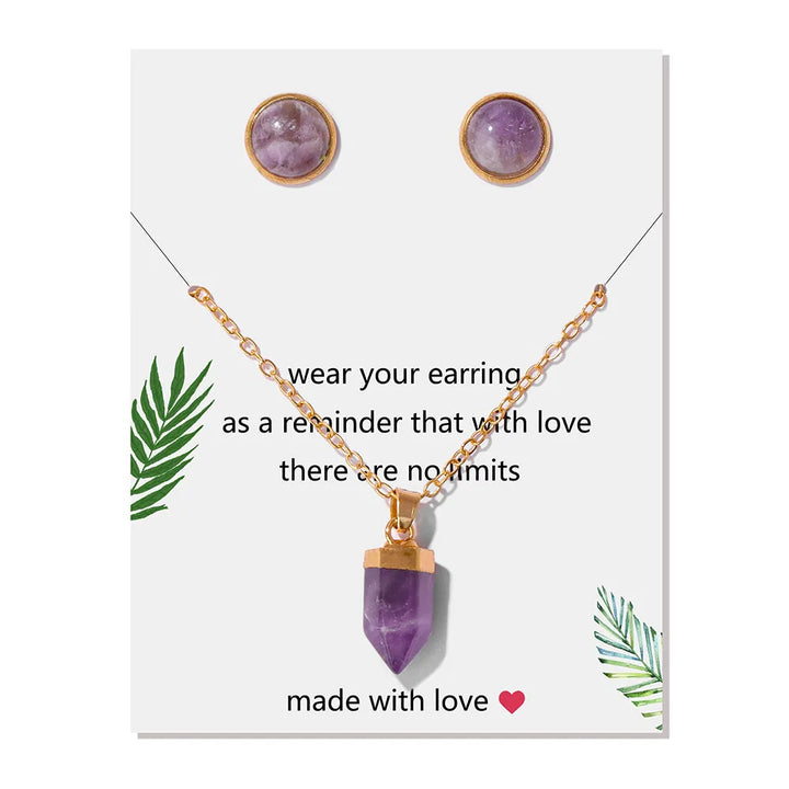 Amethyst Point Gold Pendant Necklace & Earrings