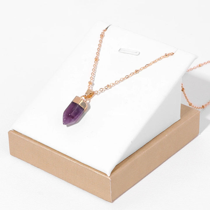 Amethyst Point Pendant Gold Necklaces 