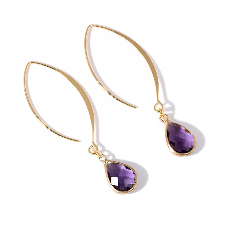 Amethyst Teardrop Gold Earrings