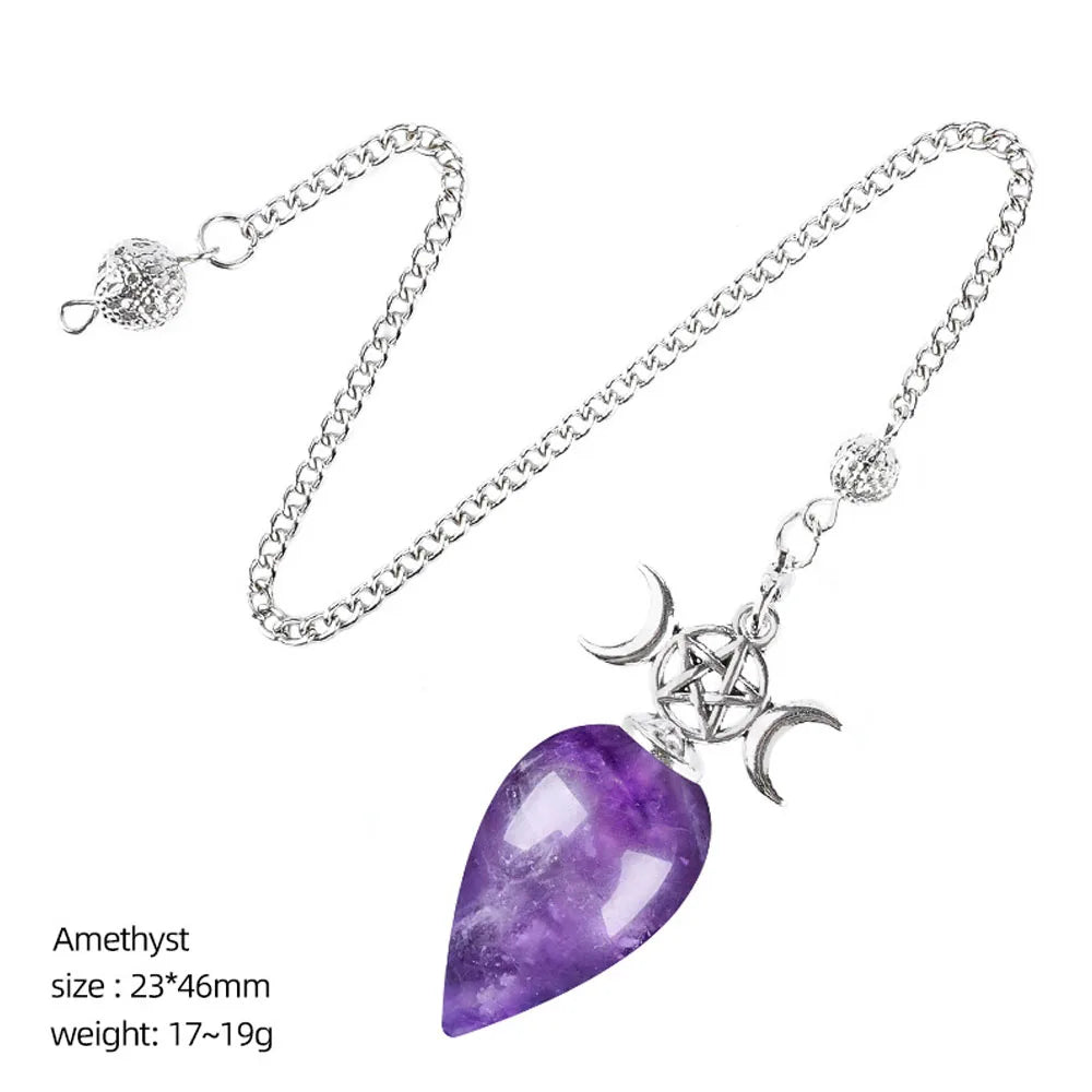 Amethyst Triple Moon Pentacle Pendulum