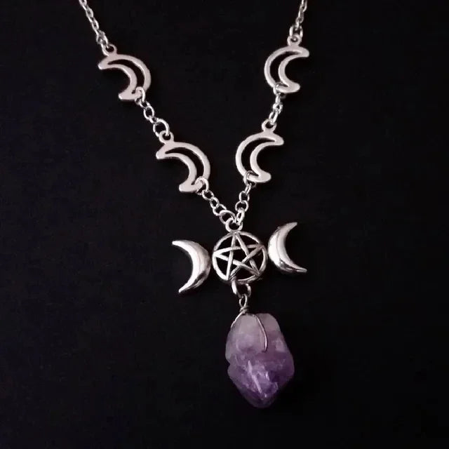 Amethyst Triple Moon Pentacle Choker Necklaces