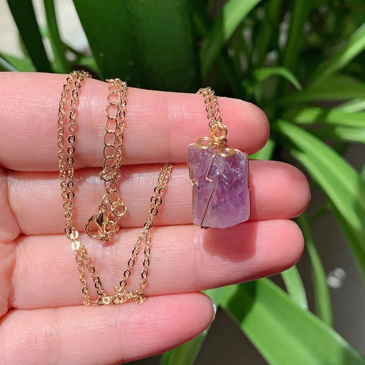 Amethyst Wire Wrap Gold Necklace