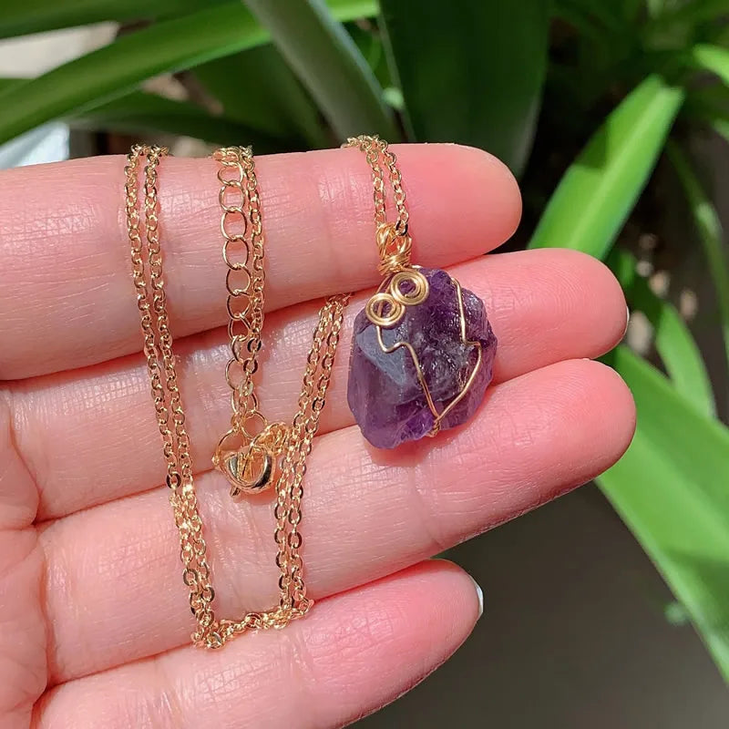 Amethyst Wire Wrap Gold Necklaces