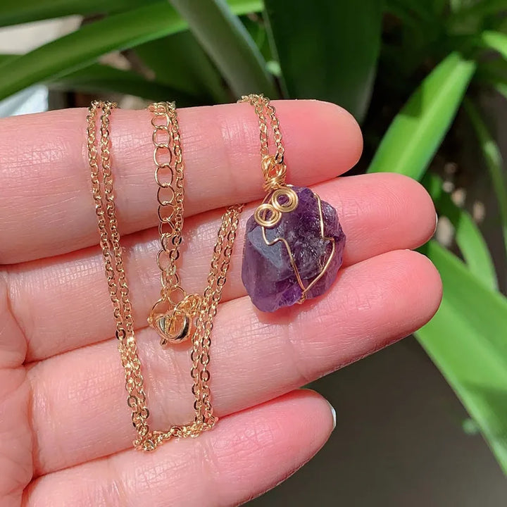 Amethyst Wire Wrap Gold Necklaces