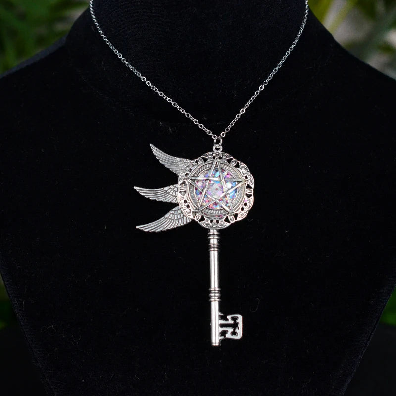 Angel Wings Pentacle Key Necklace