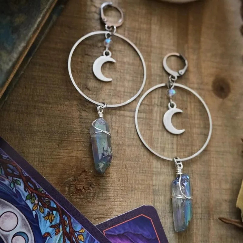 Aura Quartz Moon Earrings