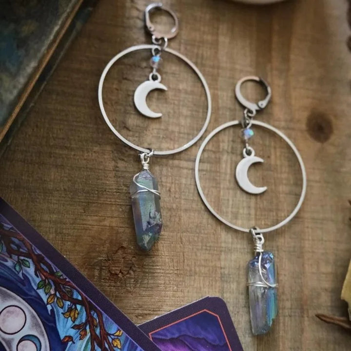 Aura Quartz Moon Earrings