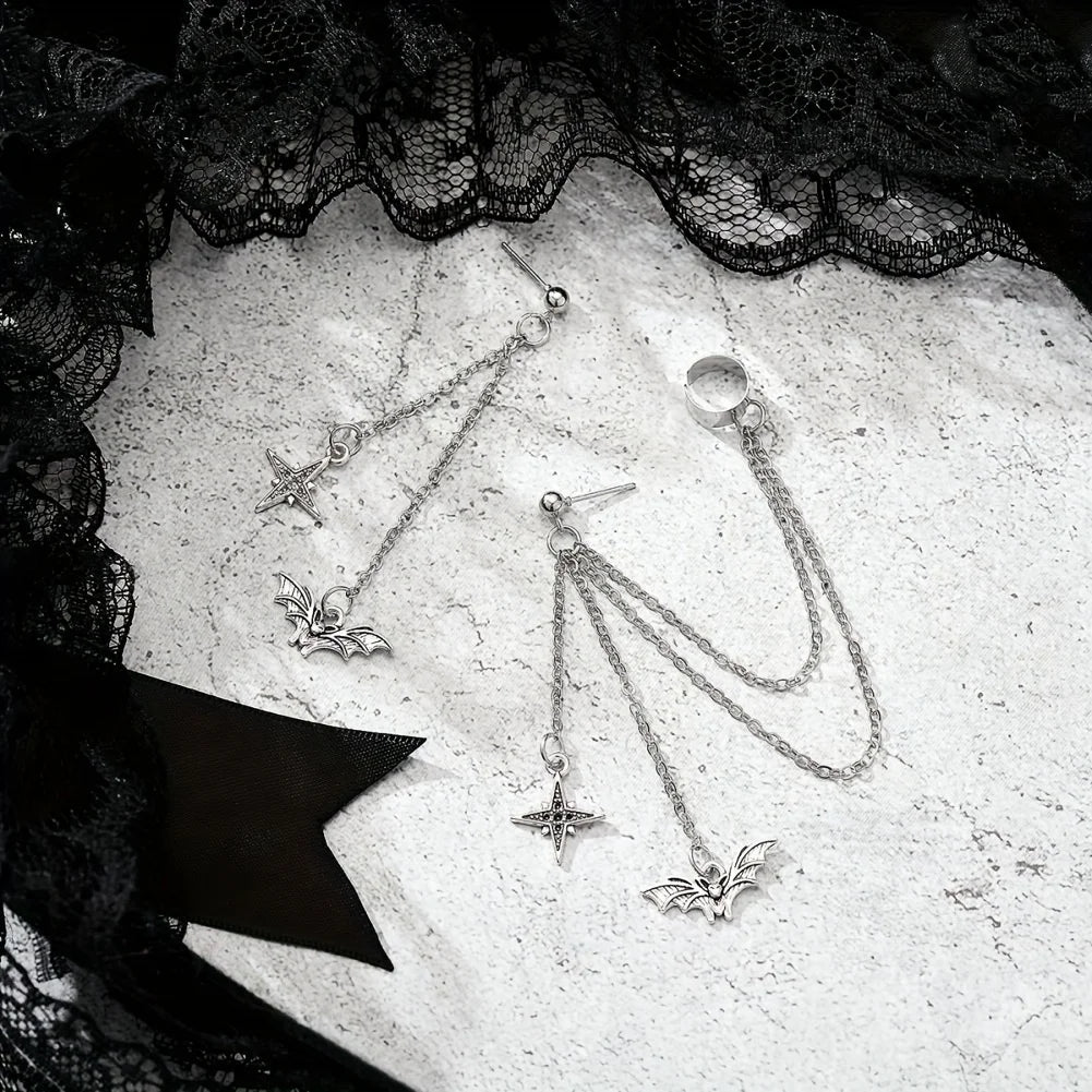 Bat Drop Chain Earrings