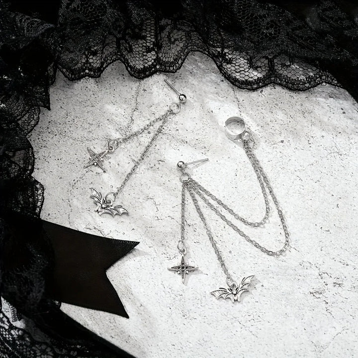 Bat Drop Chain Earrings