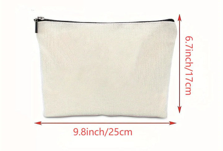 Beige pouch with measurements on a white background