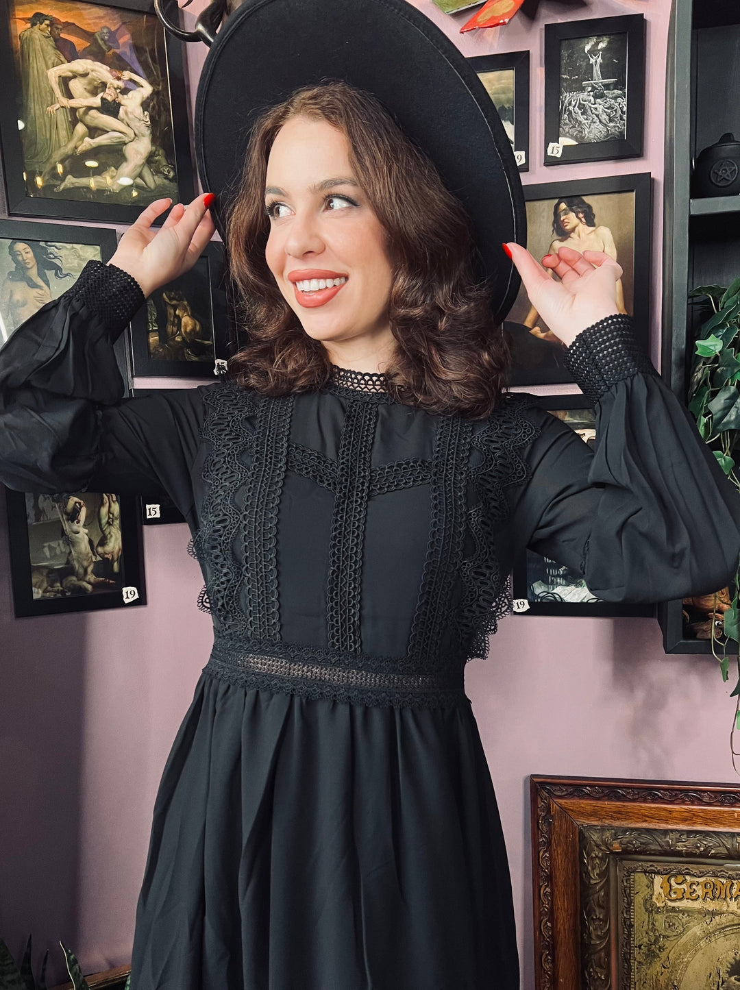 Cottagecore Boho Black Witchy Dress