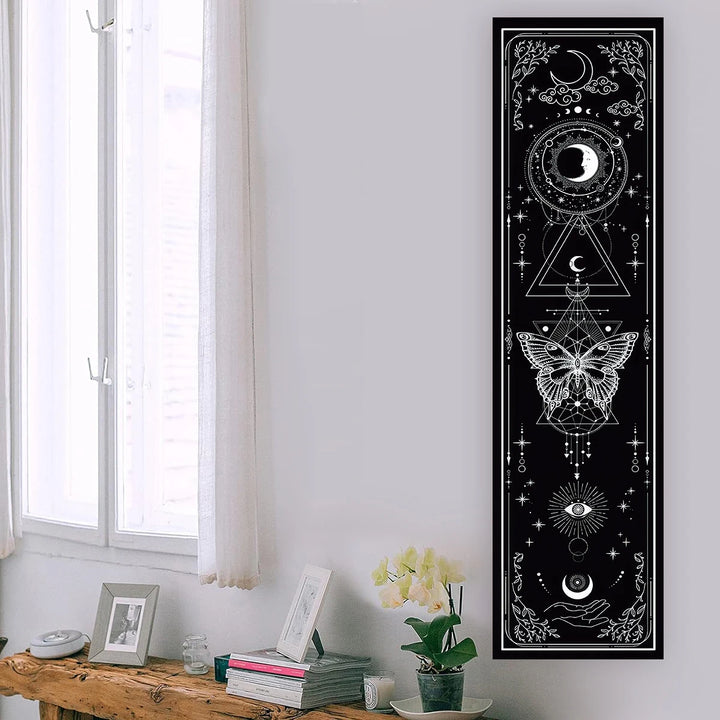 Black Butterfly Moon Boho Wall Banner Tapestry