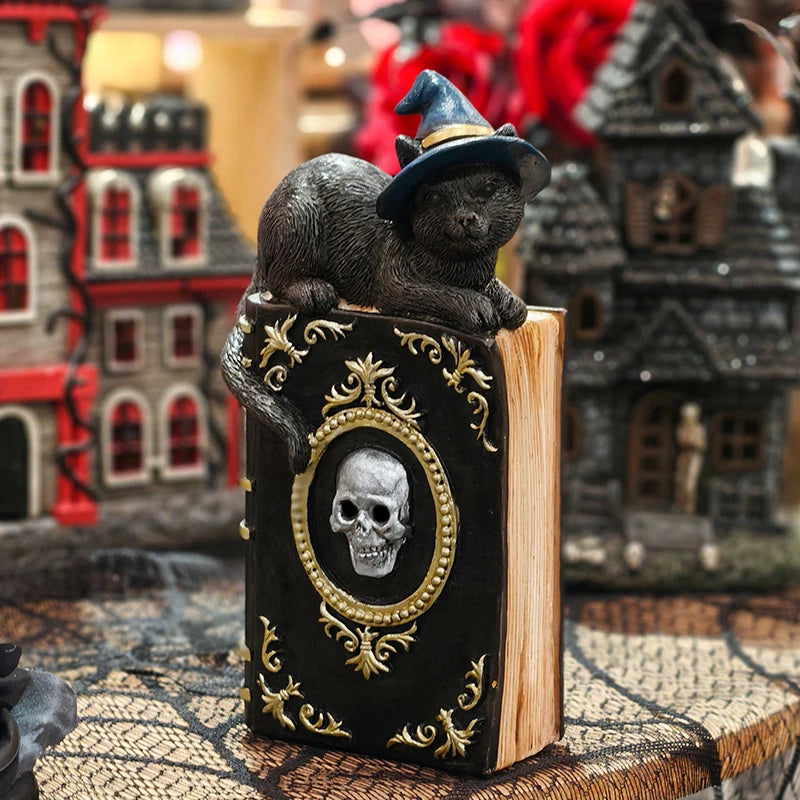 Black Cat Book Figurine
