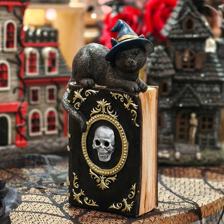 Black Cat Book Figurine