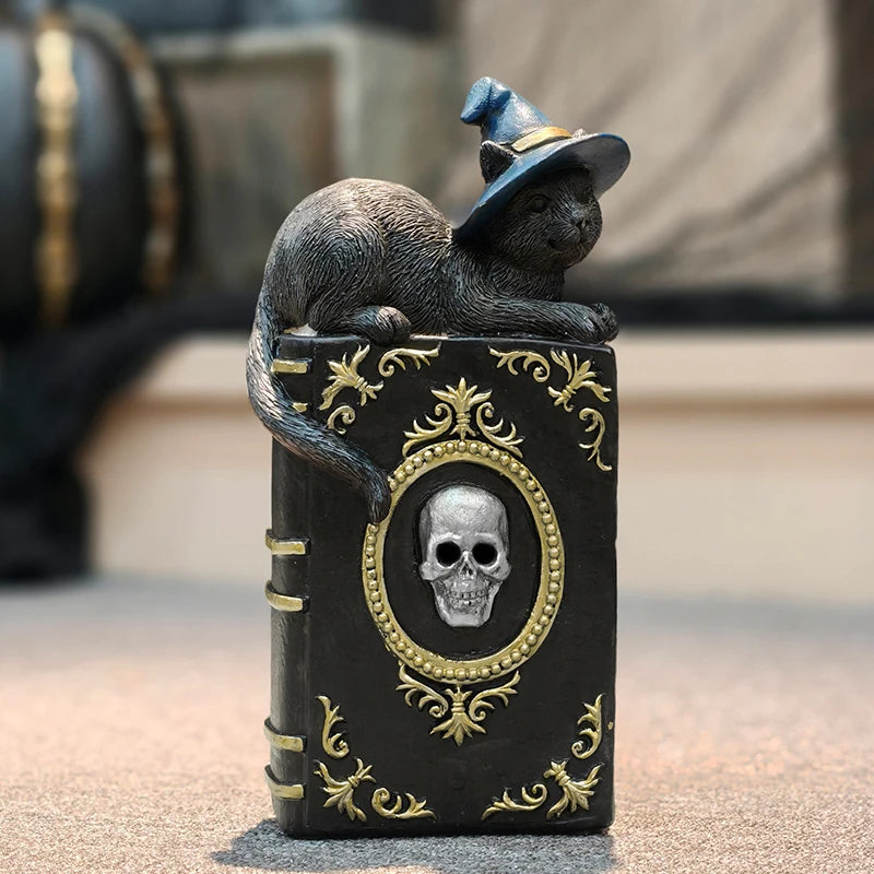 Black Cat Book Figurines