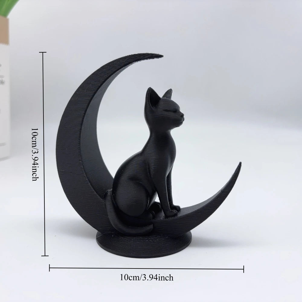 Black Cat Crescent Moon Statues