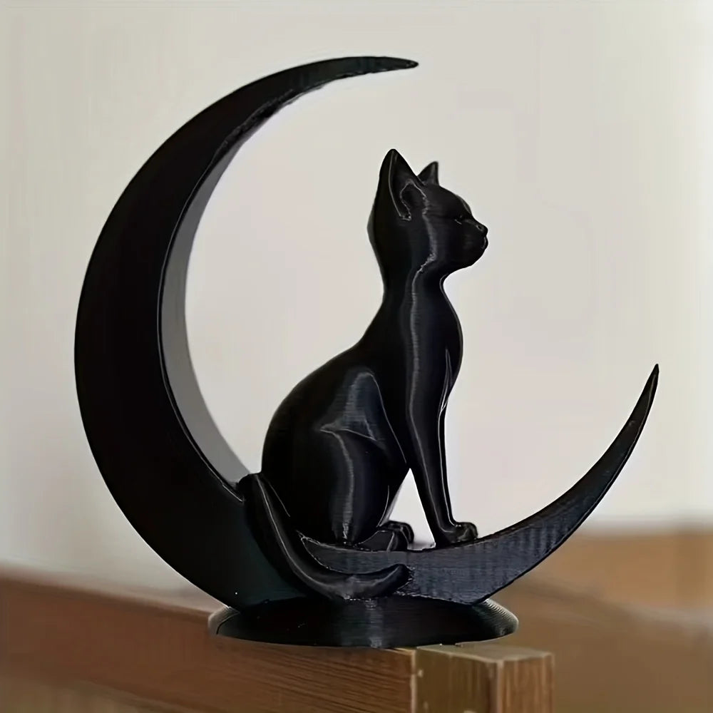Black Cat Moon Statue