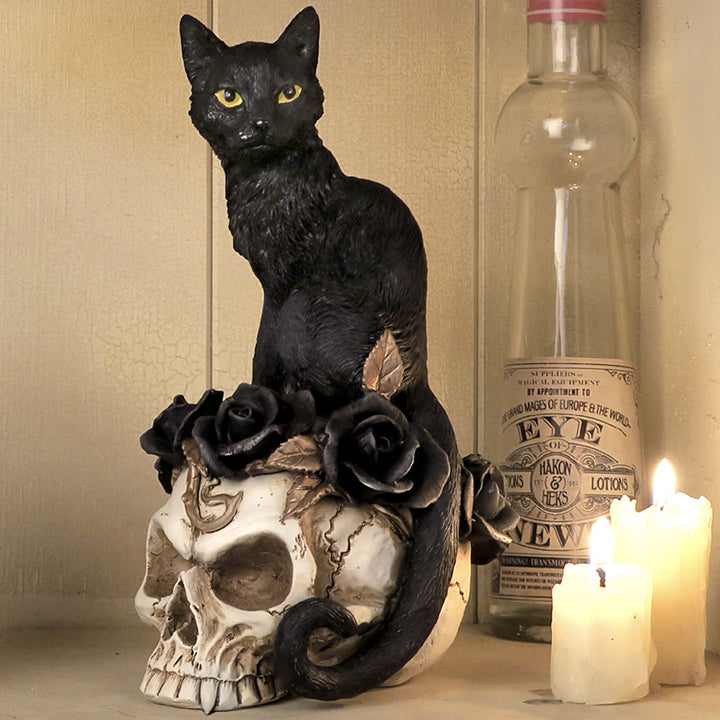 Black Cat Skull Figurine