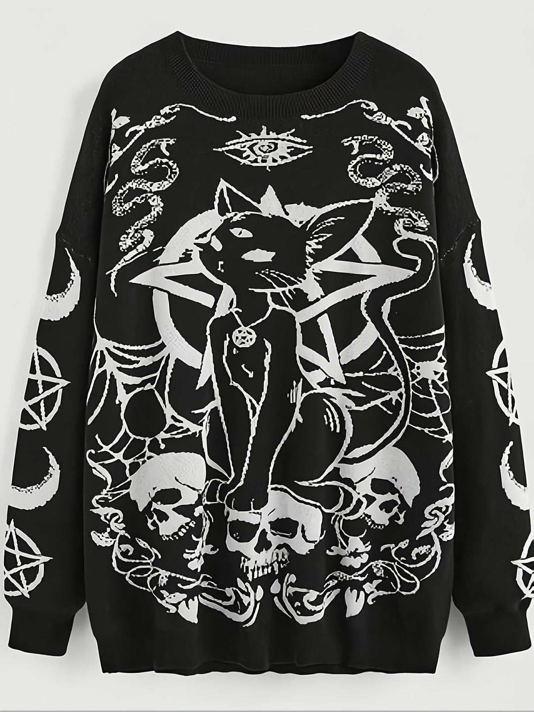 Black Cat Skull Pentacle Sweater