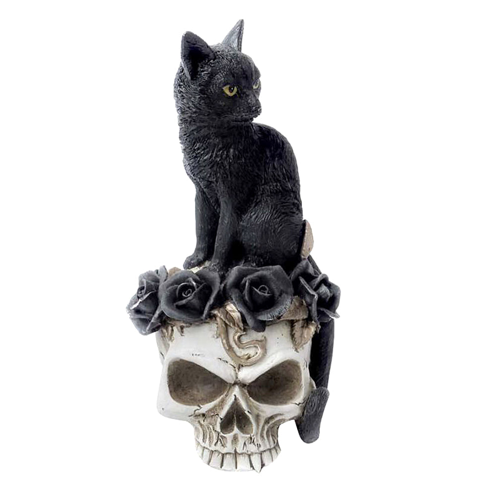 Black Cat Skull Statue