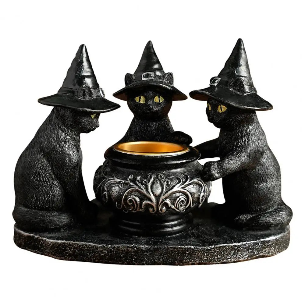Black Cats Cauldron Tealight Candle Holder