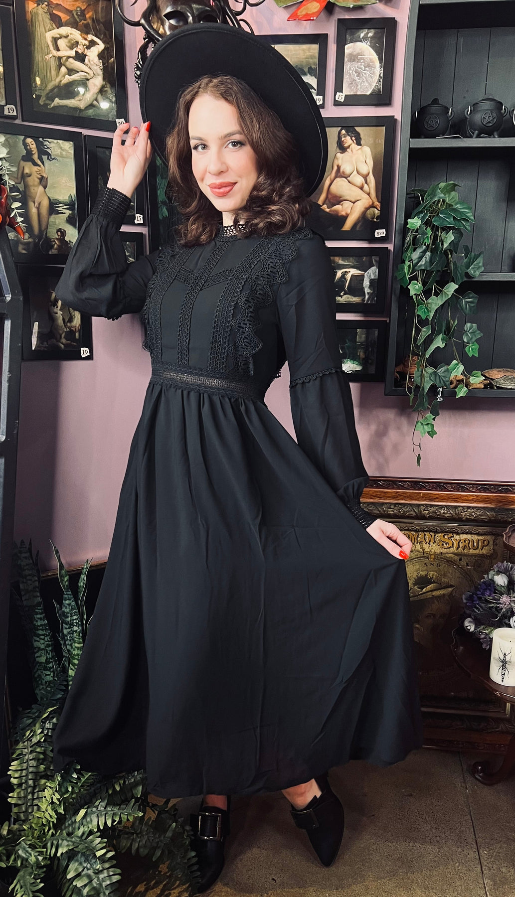 Cottagecore Boho Black Witchy Dress