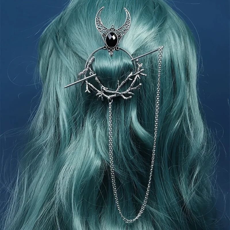 Black Gem Crescent Moon Hair Fork