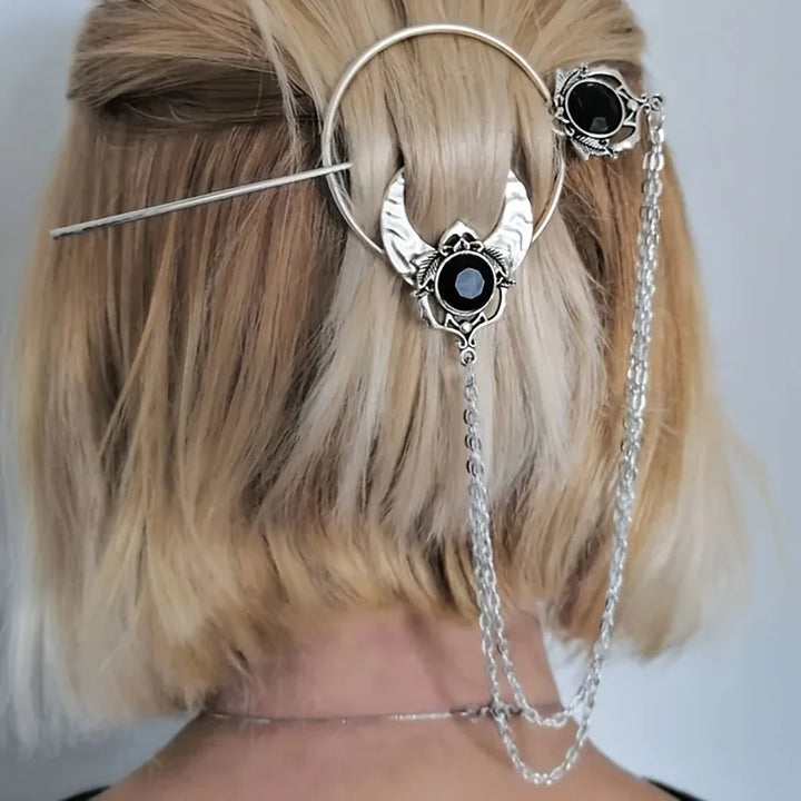 Black Gem Moon Hair Stick