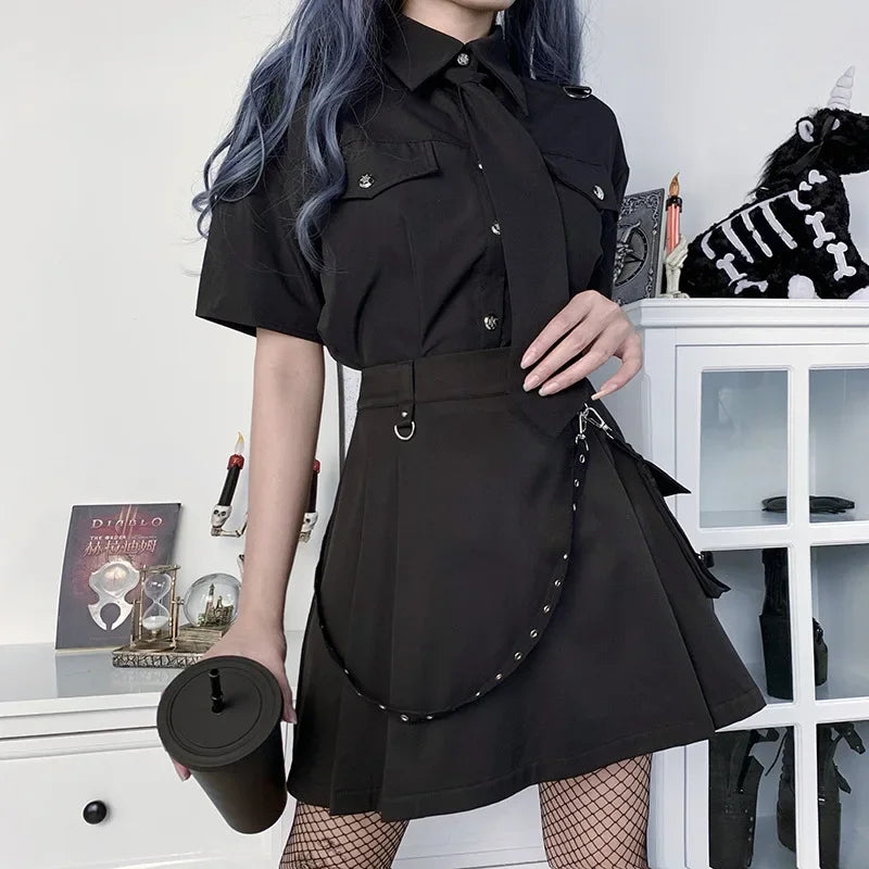 Black Gothic Chain Belt Skirt
