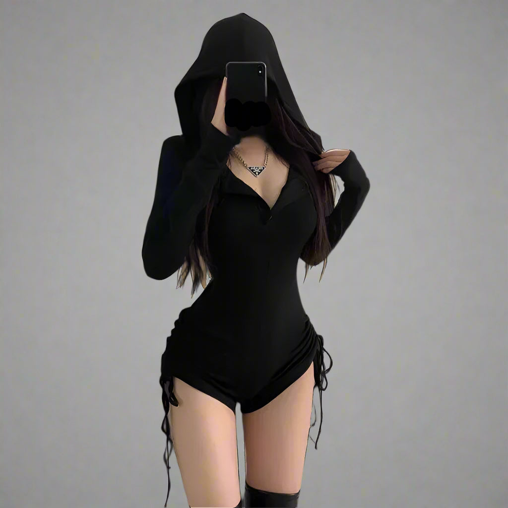 Black Hooded Long Sleeve Onesie