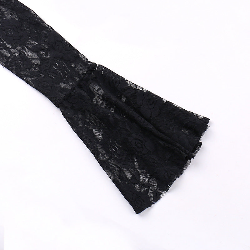 Black Lace Floral Long Sleeve Dress