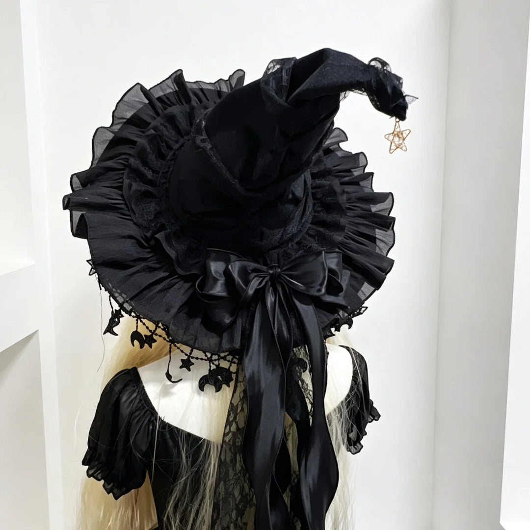 Black Lace Velvet Witch Hat