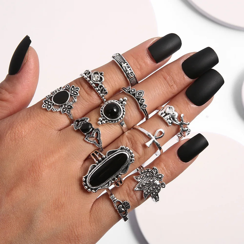Black Onyx Boho Ring Set