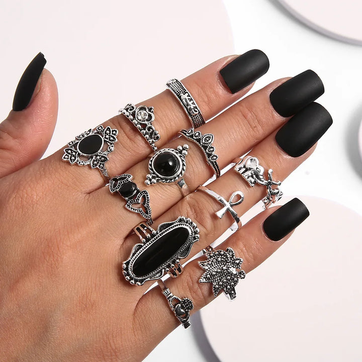 Black Onyx Boho Ring Set
