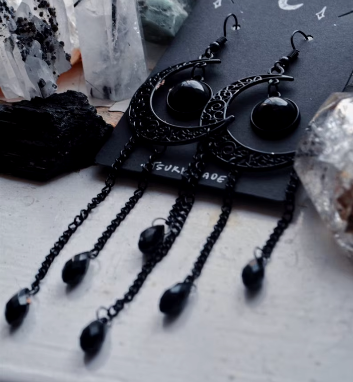 Black Onyx Crescent Moon Earrings