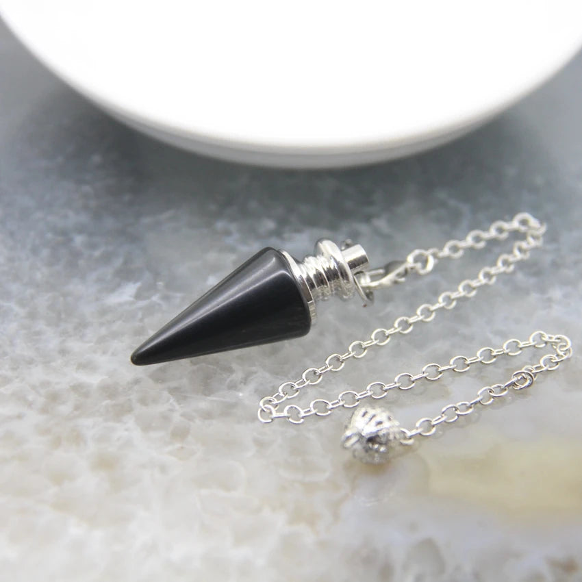 Black Onyx Crystal Silver Pendulum