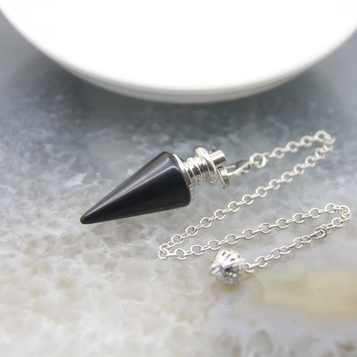 Black Onyx Crystal Silver Pendulum