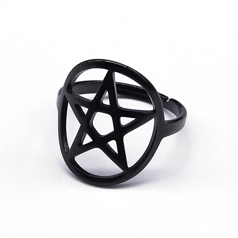 Black Pentacle Adjustable Ring