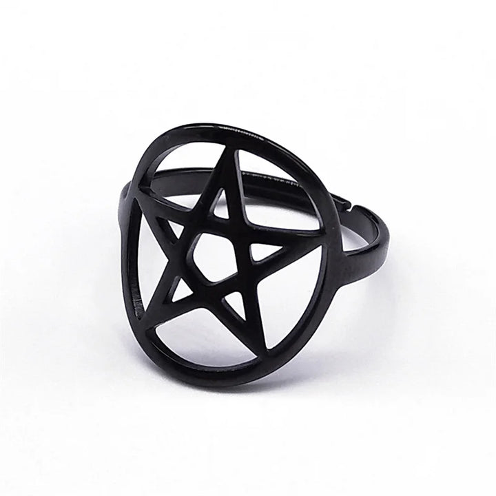 Black Pentacle Adjustable Ring